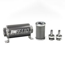 Load image into Gallery viewer, DeatschWerks Stainless Steel 3/8in 100 Micron Universal Inline Fuel Filter Housing Kit (110mm)