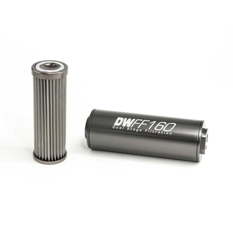 DeatschWerks Stainless Steel 8AN 10 Micron Universal Inline Fuel Filter Housing Kit (160mm)
