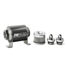 Load image into Gallery viewer, DeatschWerks Stainless Steel 6AN 10 Micron Universal Inline Fuel Filter Housing Kit (70mm)